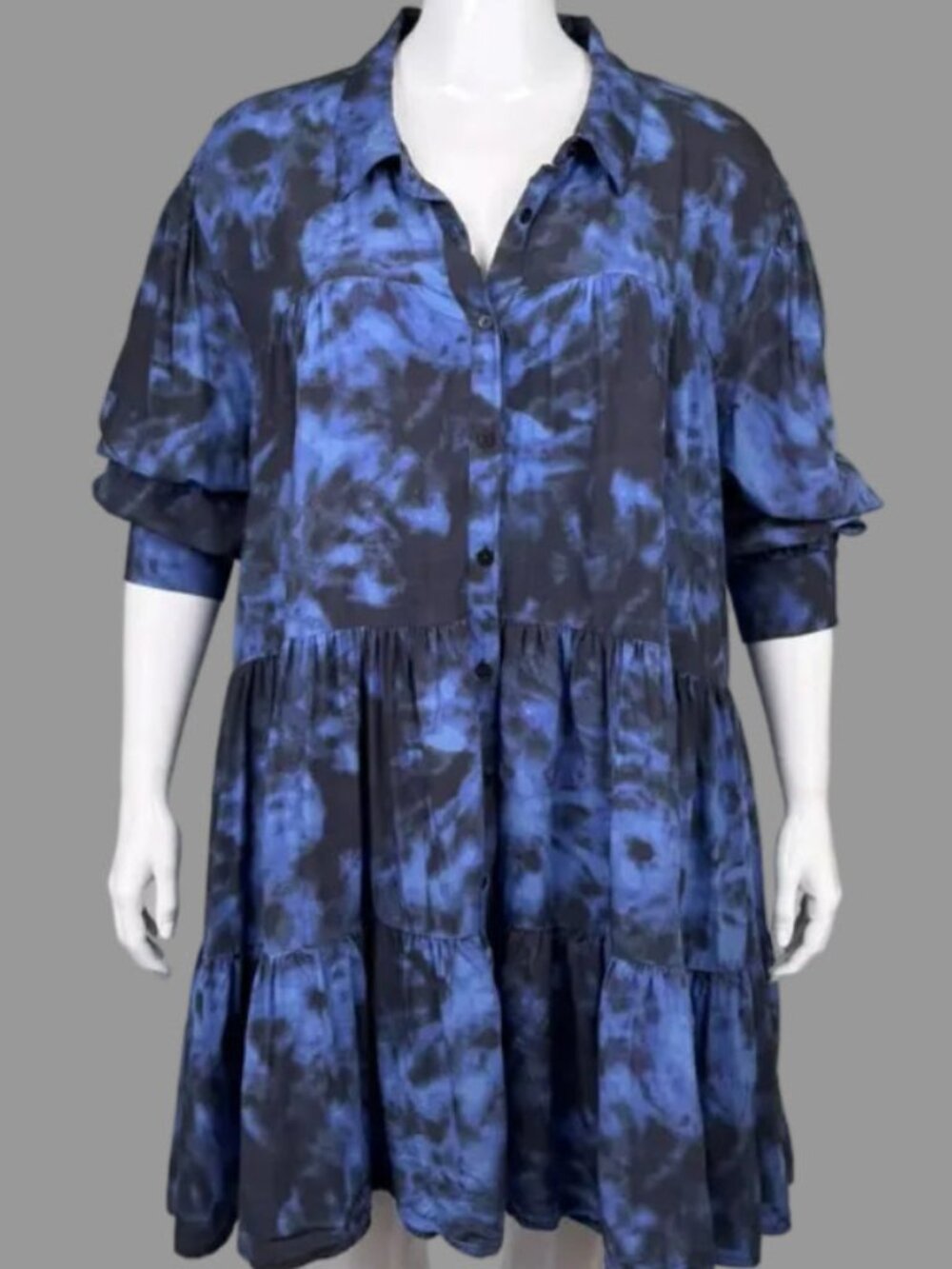 Guillaume Blue Tiered Button-Down Dress - Size 3X